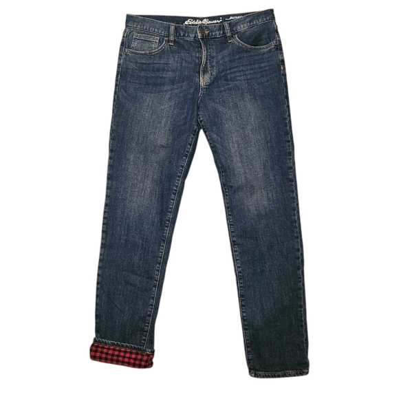 Eddie Bauer Jeans Boyfriend Flannel Lined Mid-Rise Relaxed sz 8 - Picture 1 of 10